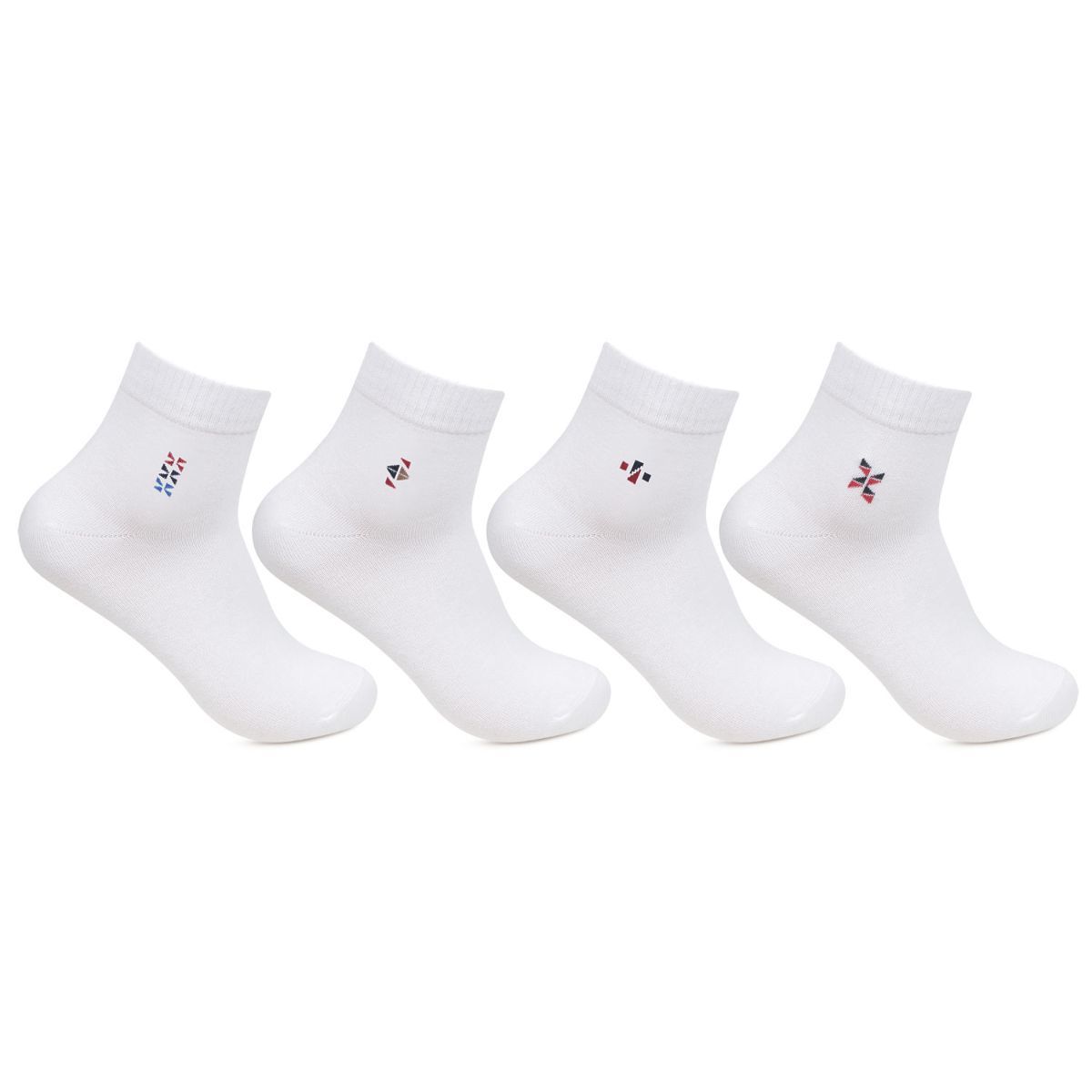 Bonjour Men's Cotton Centre Motif Socks, Pack Of 4 - White (Free size)