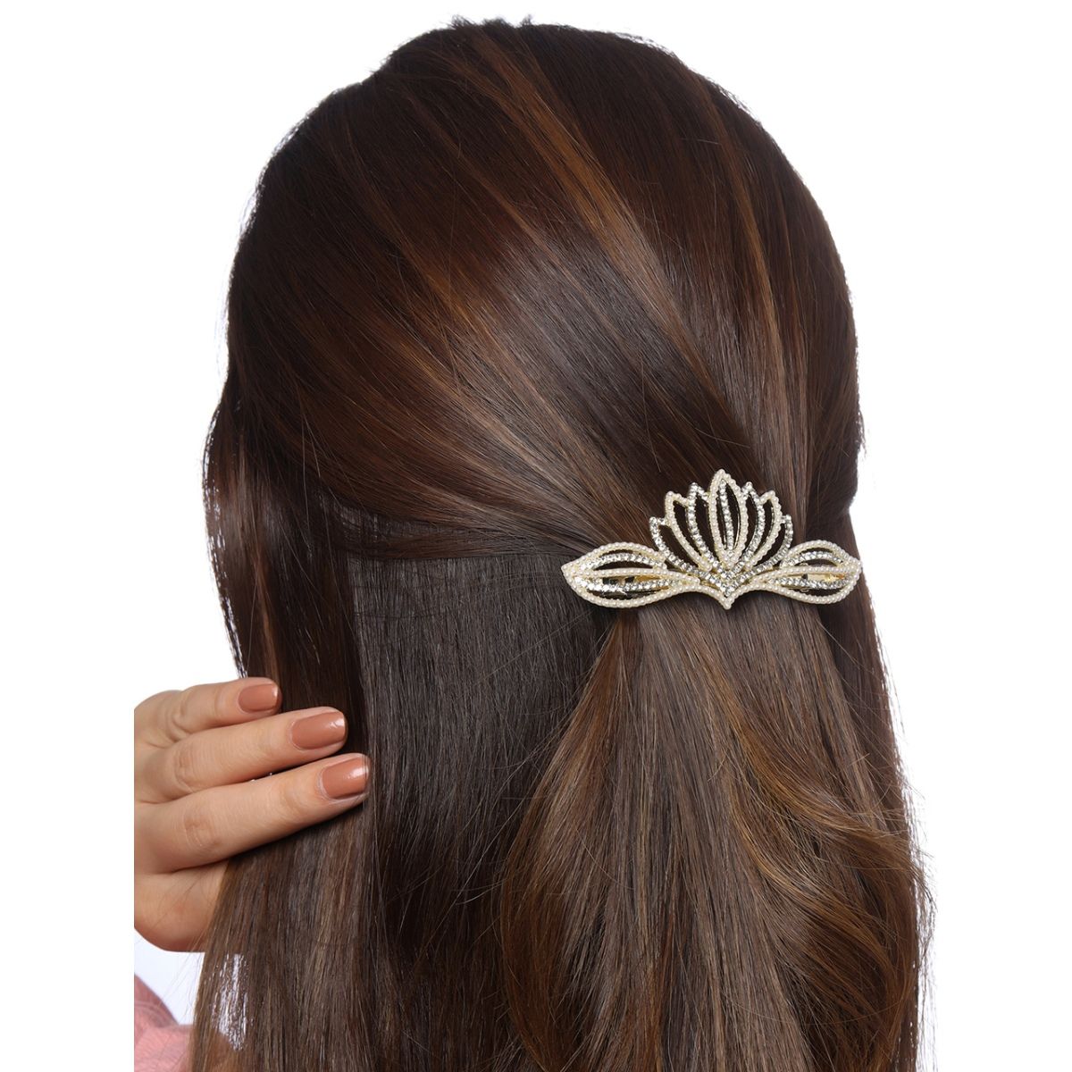 Yellow Chimes Gold Toned Crown Designed White Crystal Studded French Baratte Hair Clip: Buy Yellow Chimes Gold Toned Crown Designed White Crystal Studded French Baratte Hair Clip Online at Best Price in Yellow Chimes Gold Toned Crown Designed White Crystal Studded French Baratte Hair Clip: Buy Yellow Chimes Gold Toned Crown Designed White Crystal Studded French Baratte Hair Clip Online at Best Price in