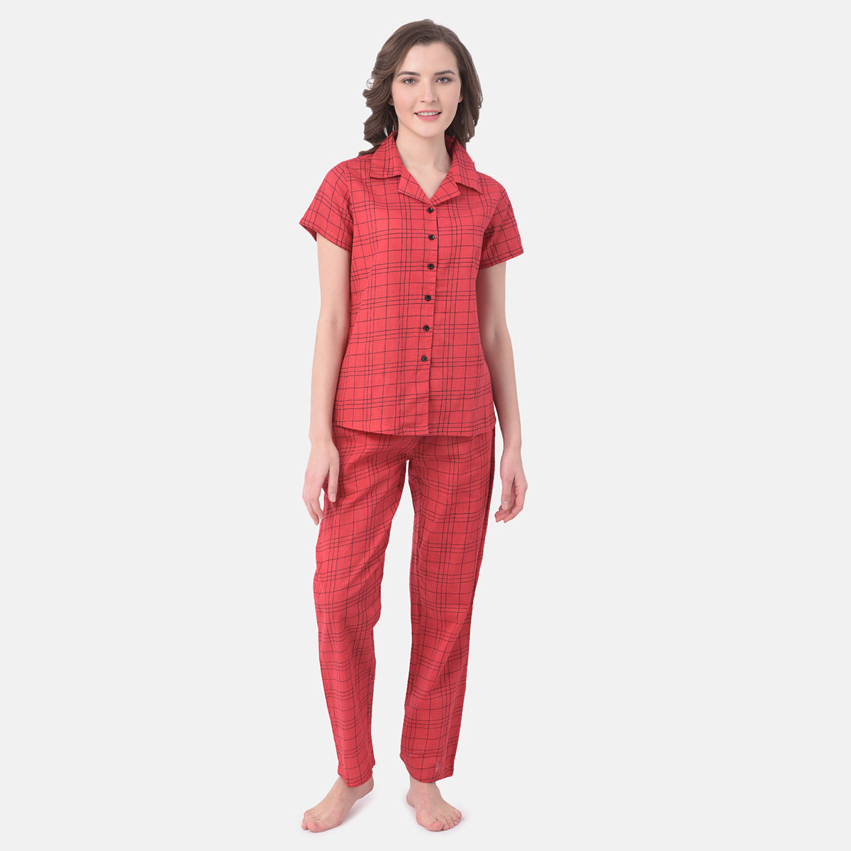 Buy Clovia Women's Classic Checks Pyjama in Red (LB0208P04_Red_3XL) at