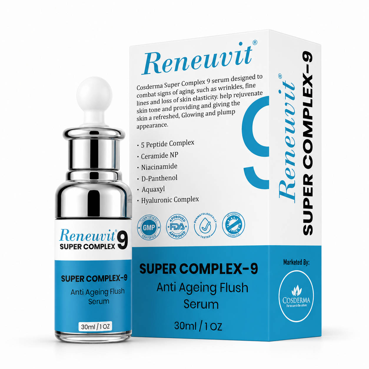 COSDERMA Reneuvit Super Complex 9 Serum Peptide, Ceramide & Niacinamide Face Serum