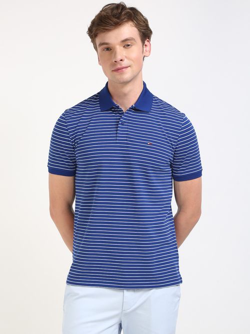 Tommy Hilfiger Blue Stripes Half Sleeves Polo T-Shirt