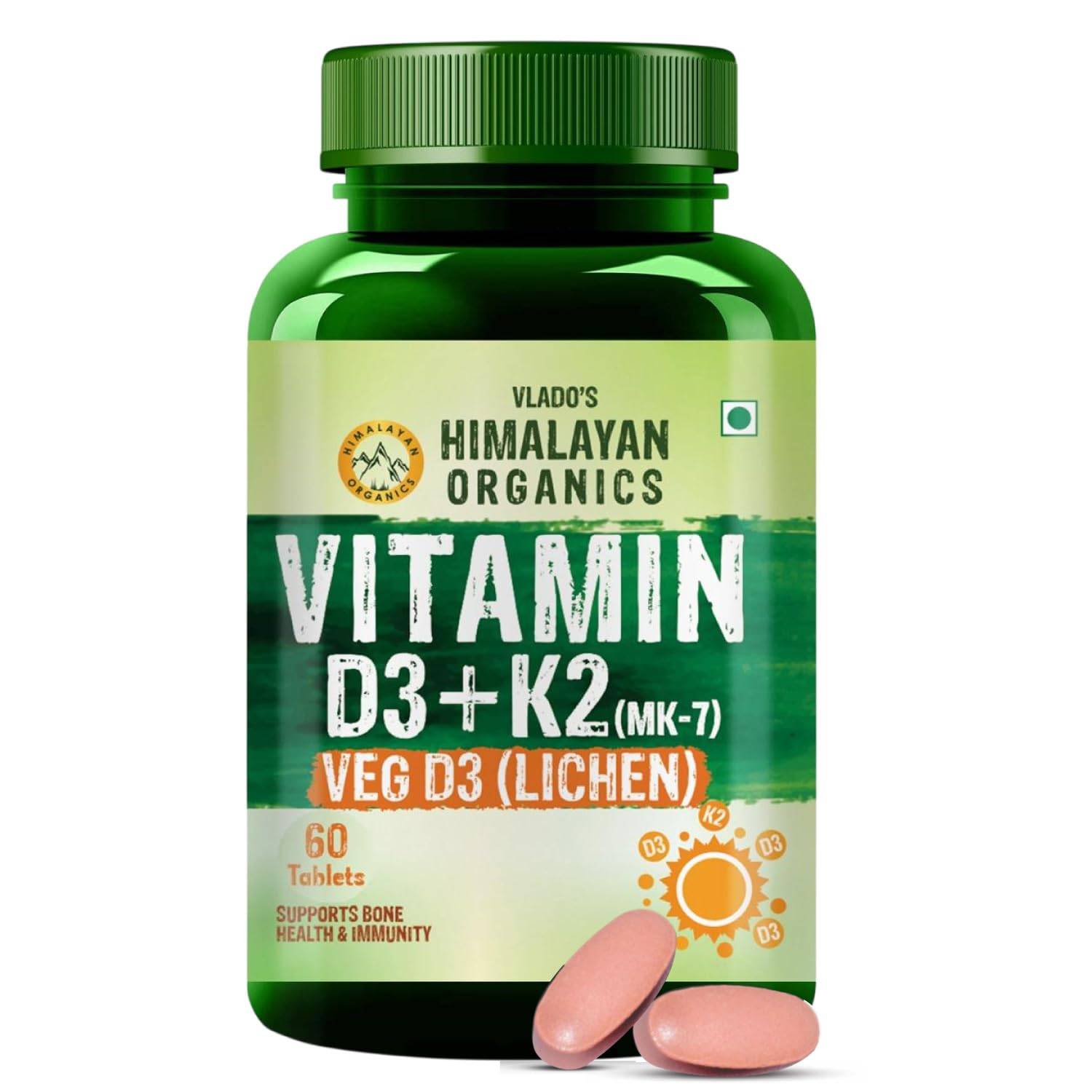 Vlado's Himalayan Organics Vitamin D3 600 LU + K2 MK7 Veg Tablets