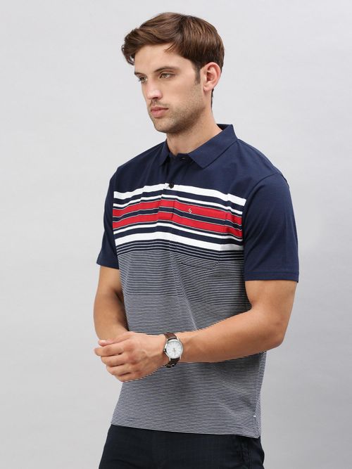 Classic Polo Men's Half Sleeve Navy/White Polo Neck Cotton Authentic Fit  T-Shirt