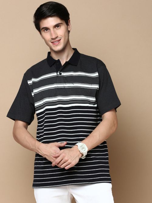 Buy Classic Polo Men's Half Sleeve Black/White Polo Neck Cotton