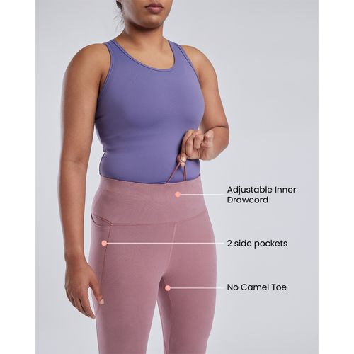 Bliss Club Women Lavender Groove-In Cotton Leggings with Adjustable Inner  Drawcord and Side Pockets (XS)