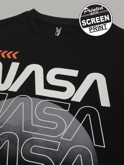 Buy Free Authority Nasa Graphic Loose Fit Black Cotton Men T-Shirt