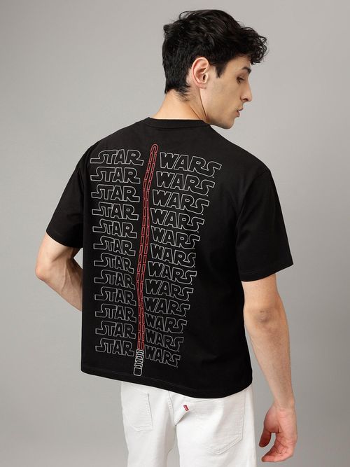 Buy Free Authority Star Wars Graphic Loose Fit Black Cotton Men T
