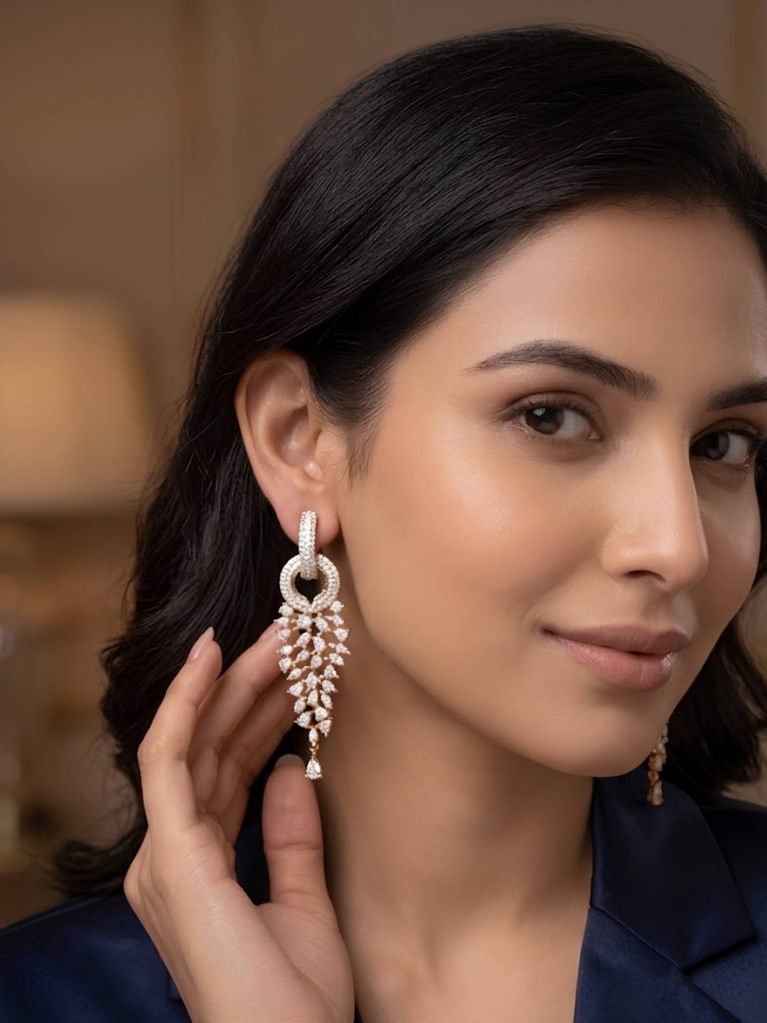 Nuyug American Diamond Vine Dual-Style Drop Earrings