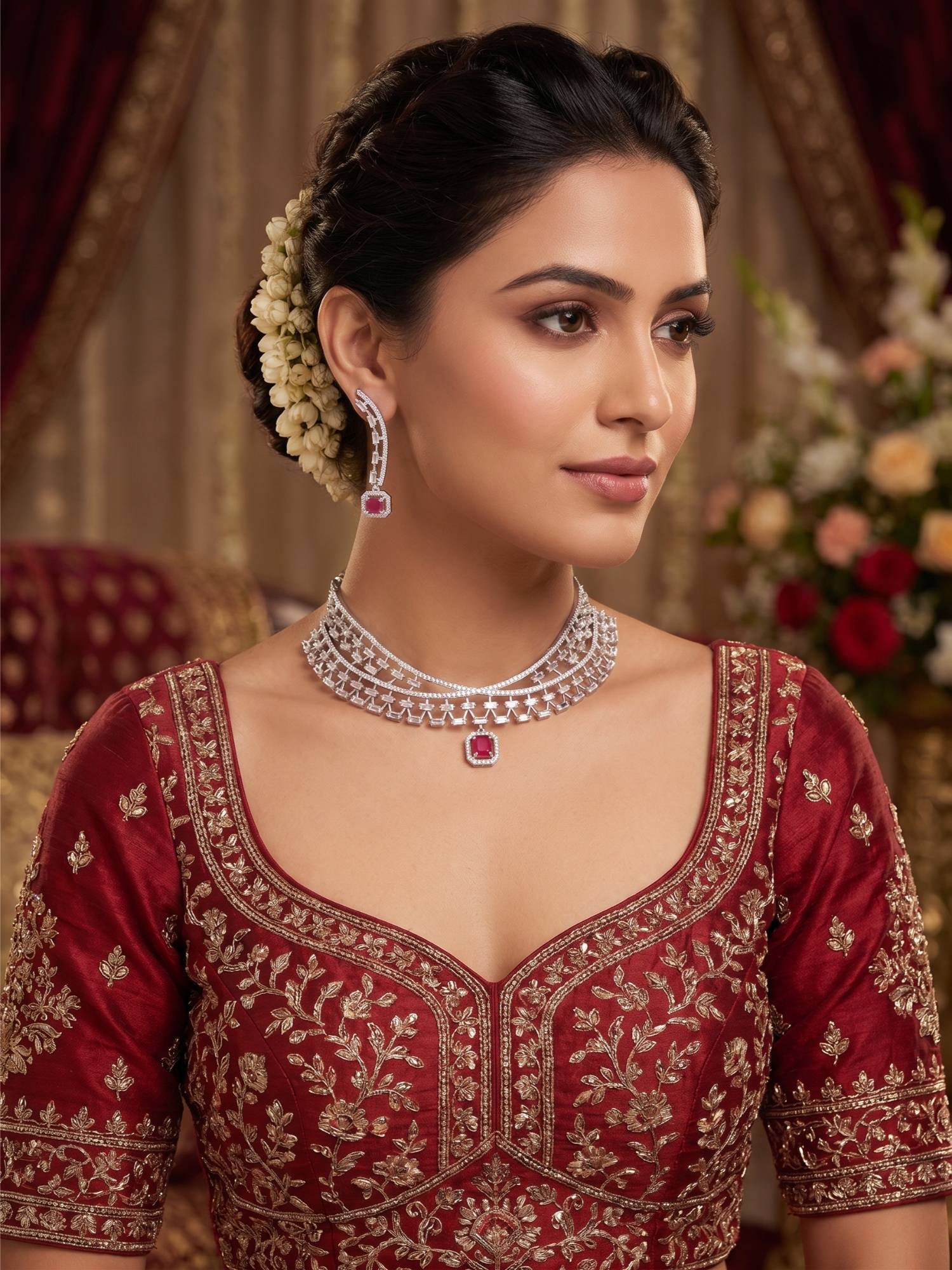 Nuyug Baguette-Wrap Ruby Choker Jewellery Set