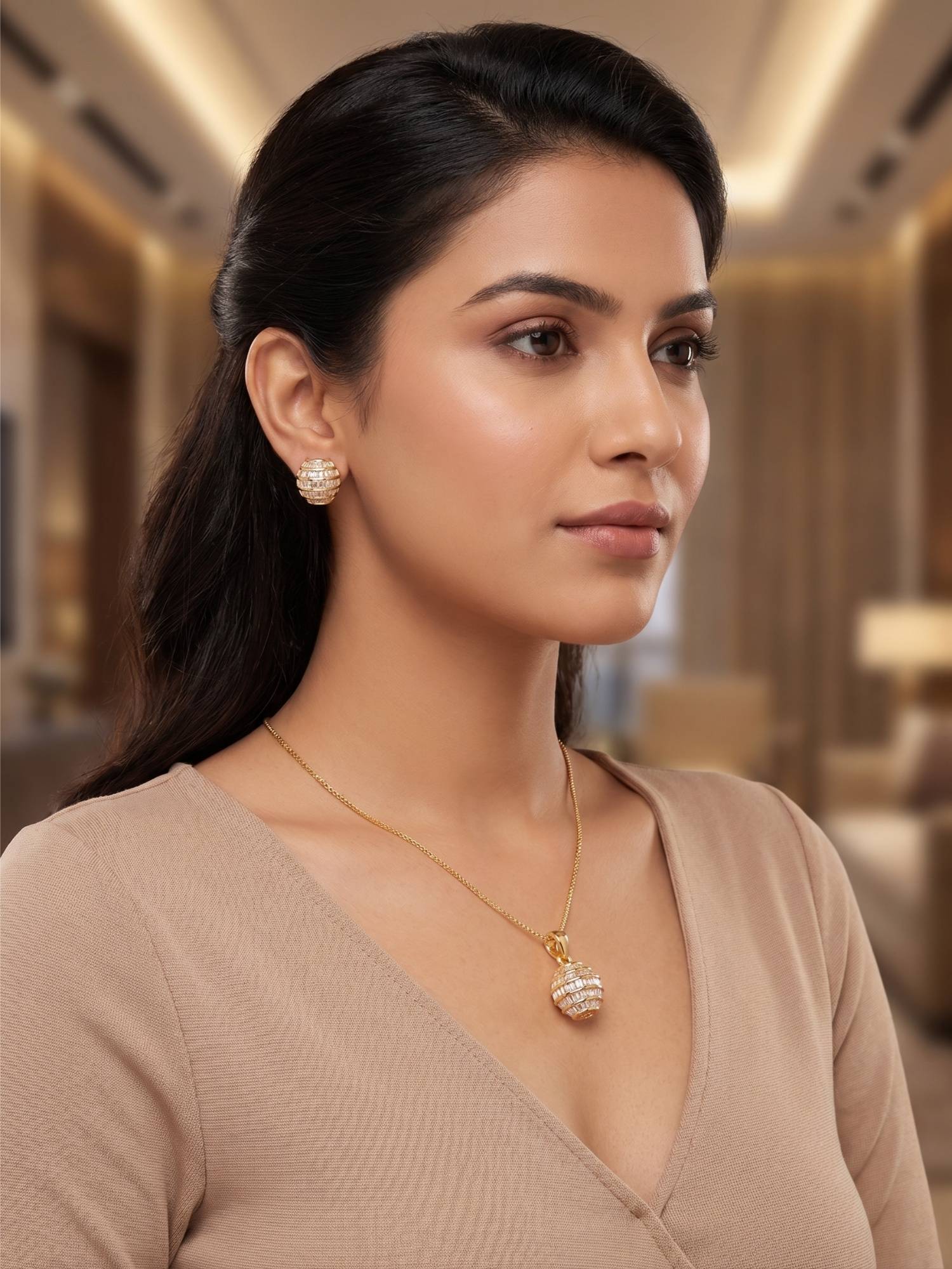 Nuyug Baguette American Diamond Jewellery Set