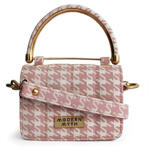 Houndstooth Embossed Square Bag Contrast Binding PU With Bag Charm For  Daily Life