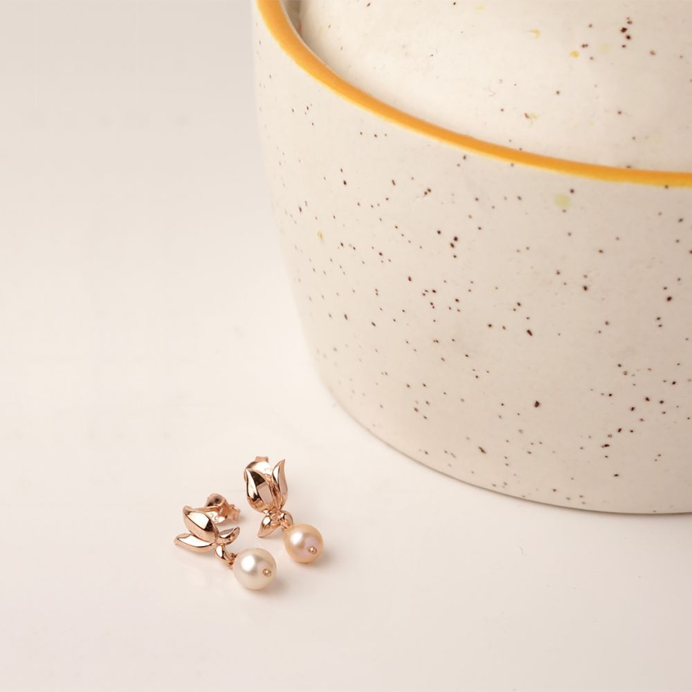 Buy Chumbak Morning Sunrise Teardrop Earrings Pink Pearl Online