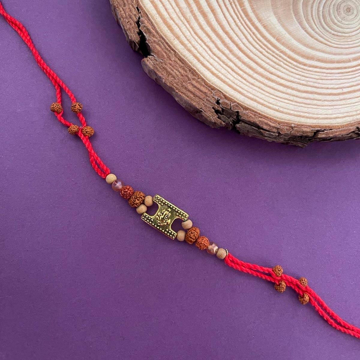 Digital Dress Room Simple Designer Chandan Rakhi Ganesh Ji Designs Rudraksha Beads Red Thread Rakhee