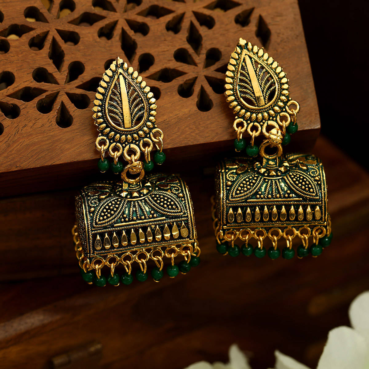 Anikas Creation Gold Plated Multicolour Doli Shape Jhumka Earring