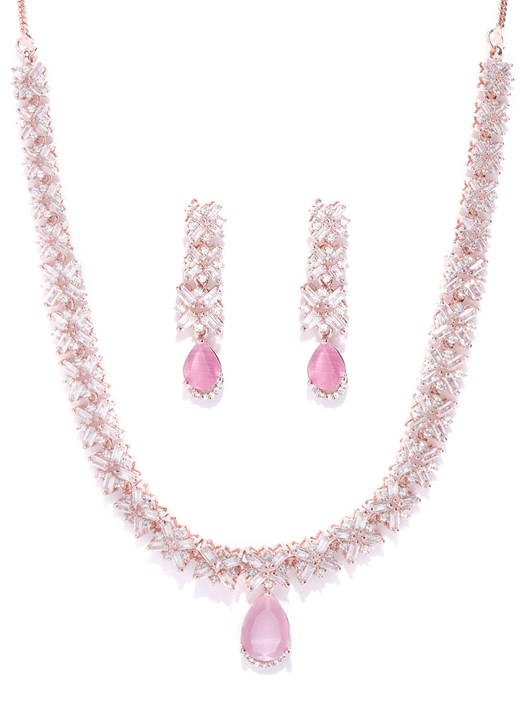 gold necklace with pink stone