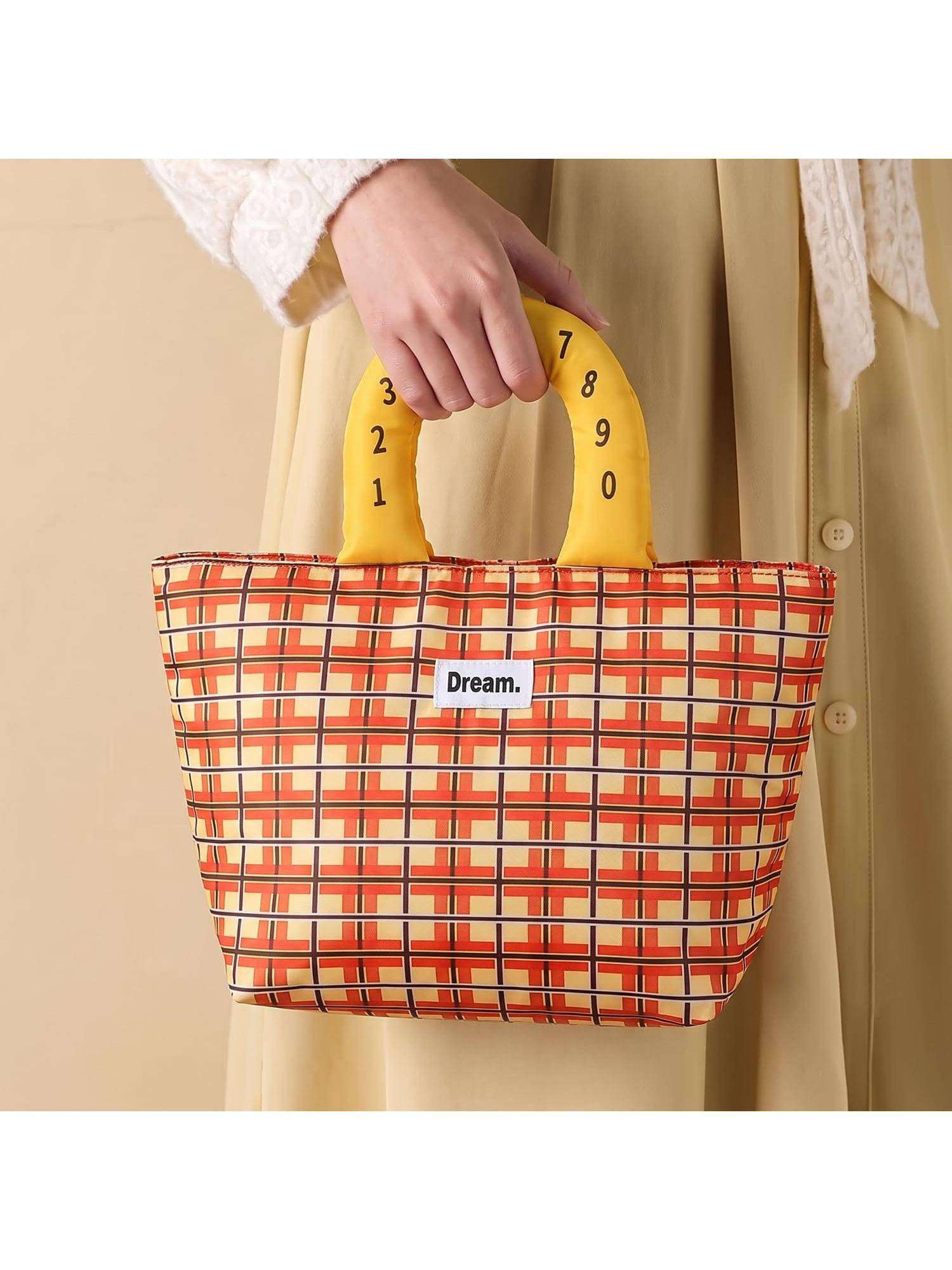 House of Quirk Orange Insulated Waterproof Cotton Padded Lunch Bag