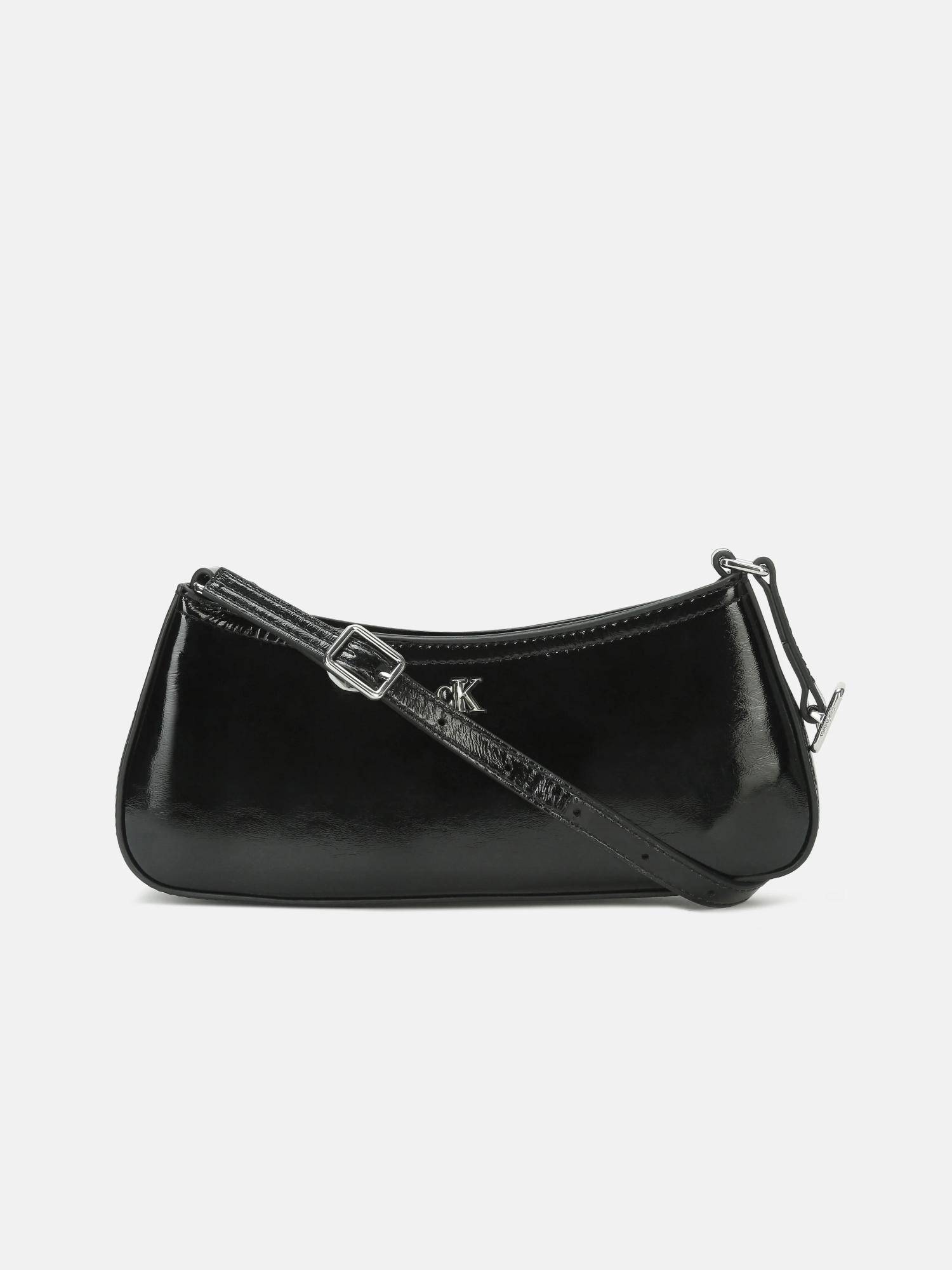 Calvin Klein Solid Black Pu Handbaguette Handbag