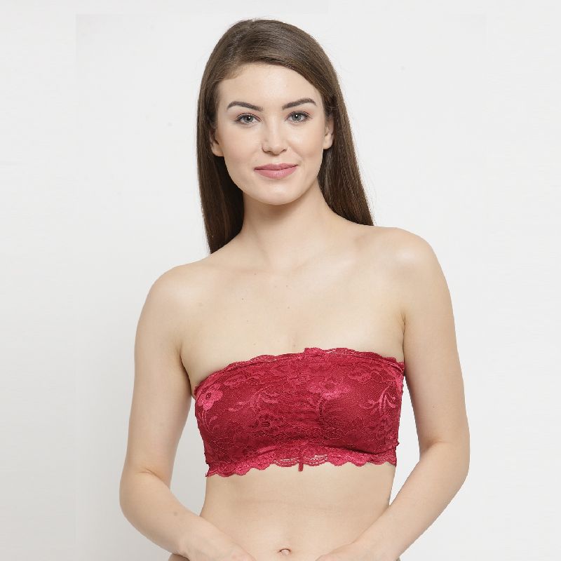 PrettyCat Strapless Lace Fashion Bra - Red (32B)