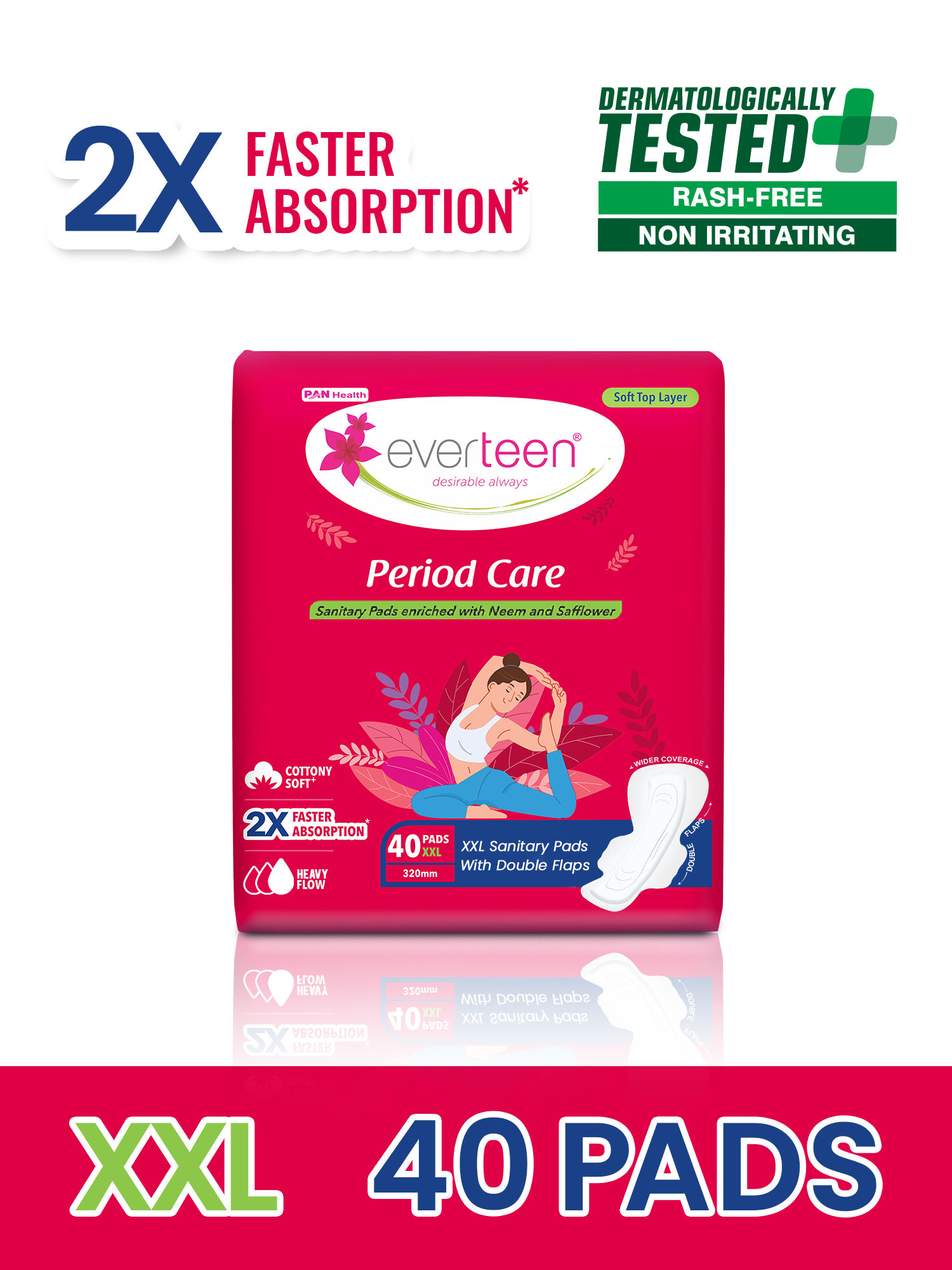 Everteen Period Care Xxl Soft Sanitary Pads Neem Safflower Heavy Flow, Rash-Free