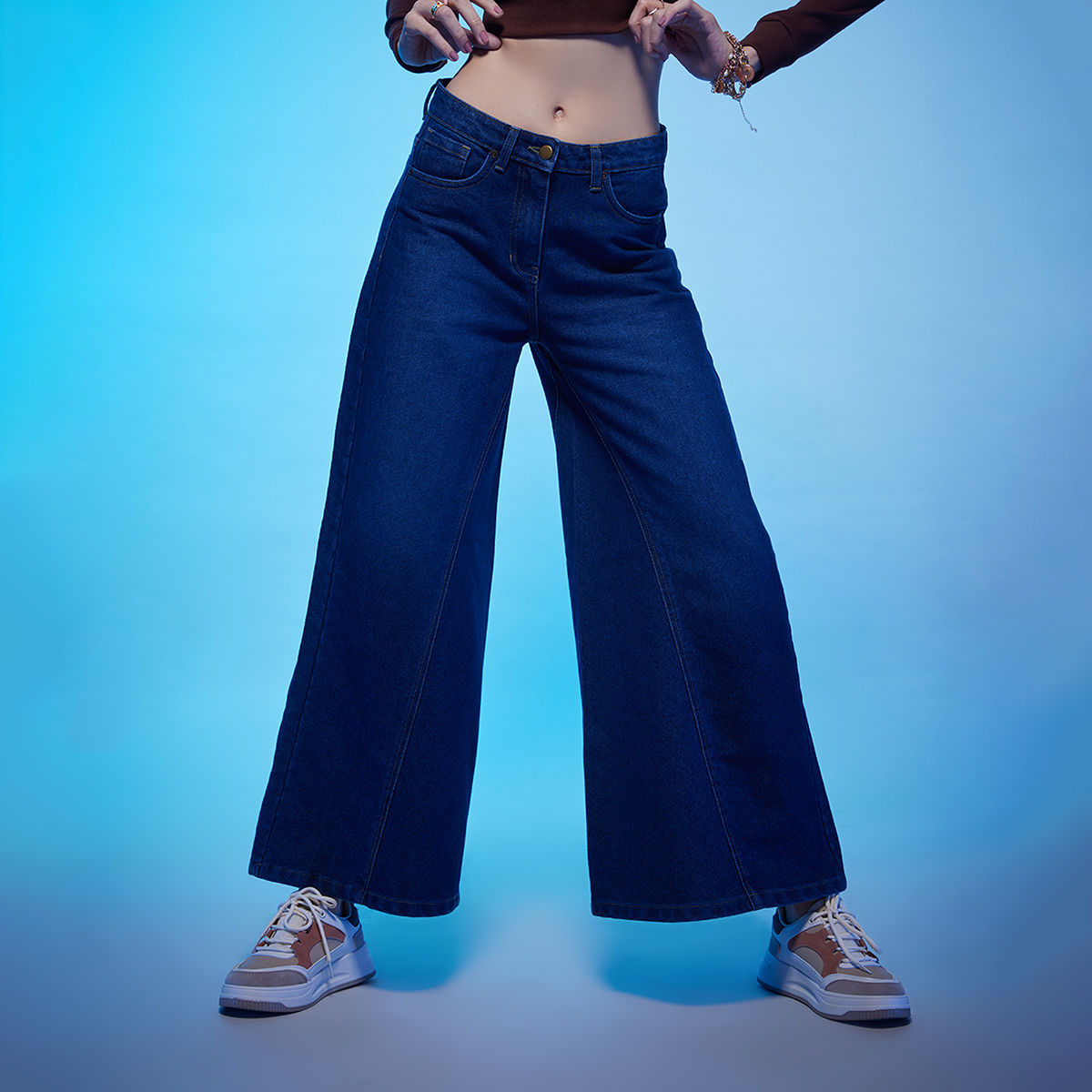 MIXT by Nykaa Fashion Jeans  Buy MIXT by Nykaa Fashion Blue Wide Leg Chain  And Slit Pattern Denim Jeans Online  Nykaa Fashion
