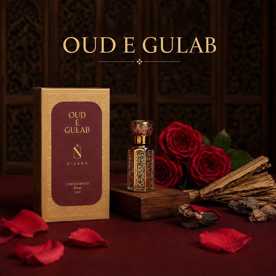 NISARA Oud E Gulab - Attar For Men & Women,Long Lasting Perfume With Plum,Rose & Vanilla Fragrance