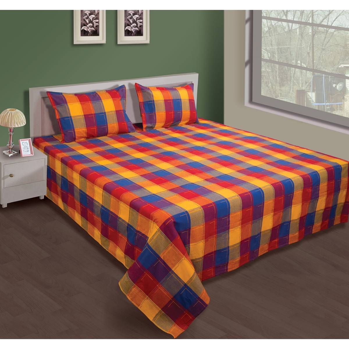 SHADES OF LIFE Cotton Double BedSheet BedCover (90"X100") With 2Pc Pillow Covers (25"X16")MultiColor