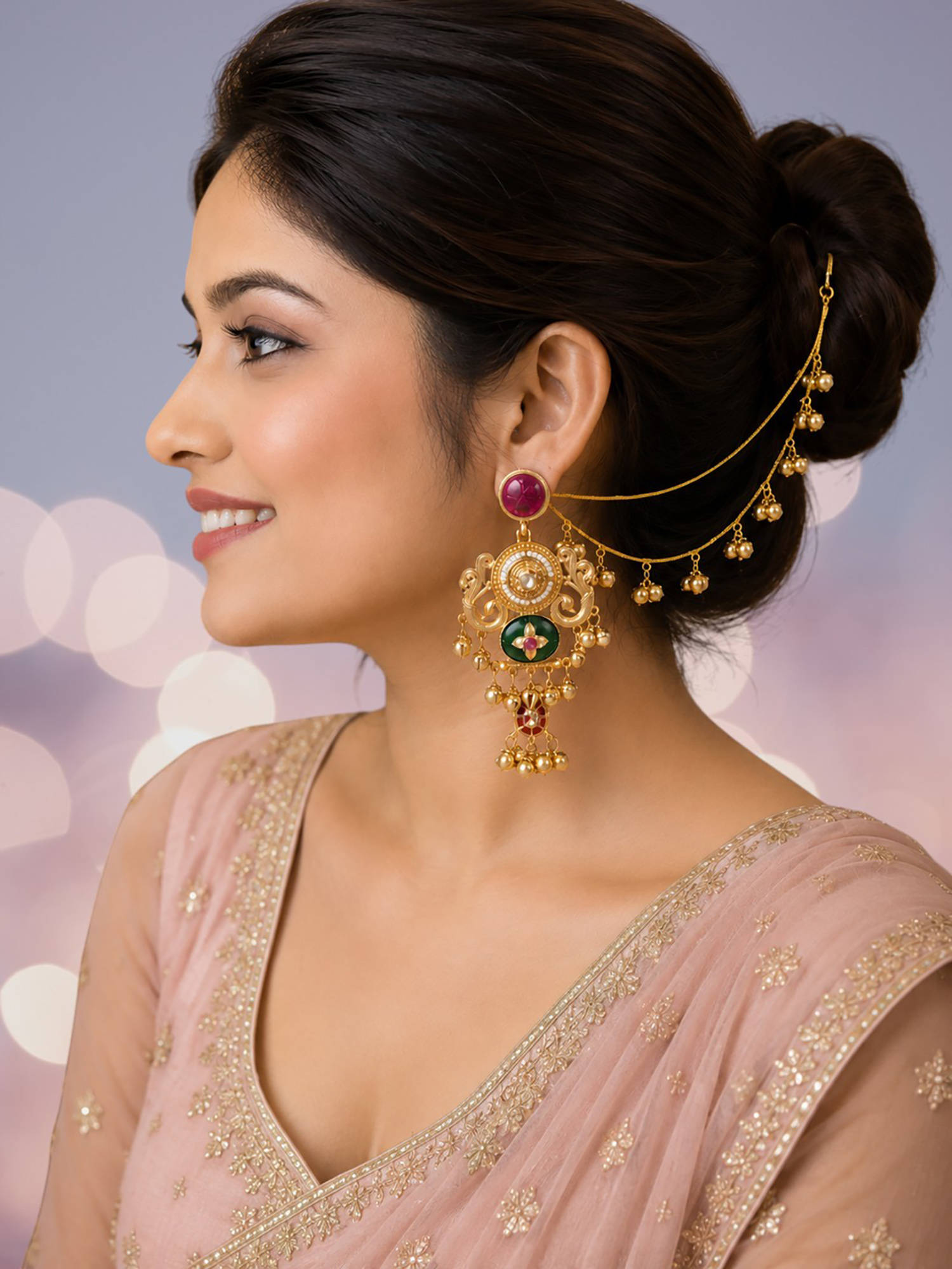Buy OOMPH Gold Heritage Ghungroo Kashmiri Drop Earrings With Hair