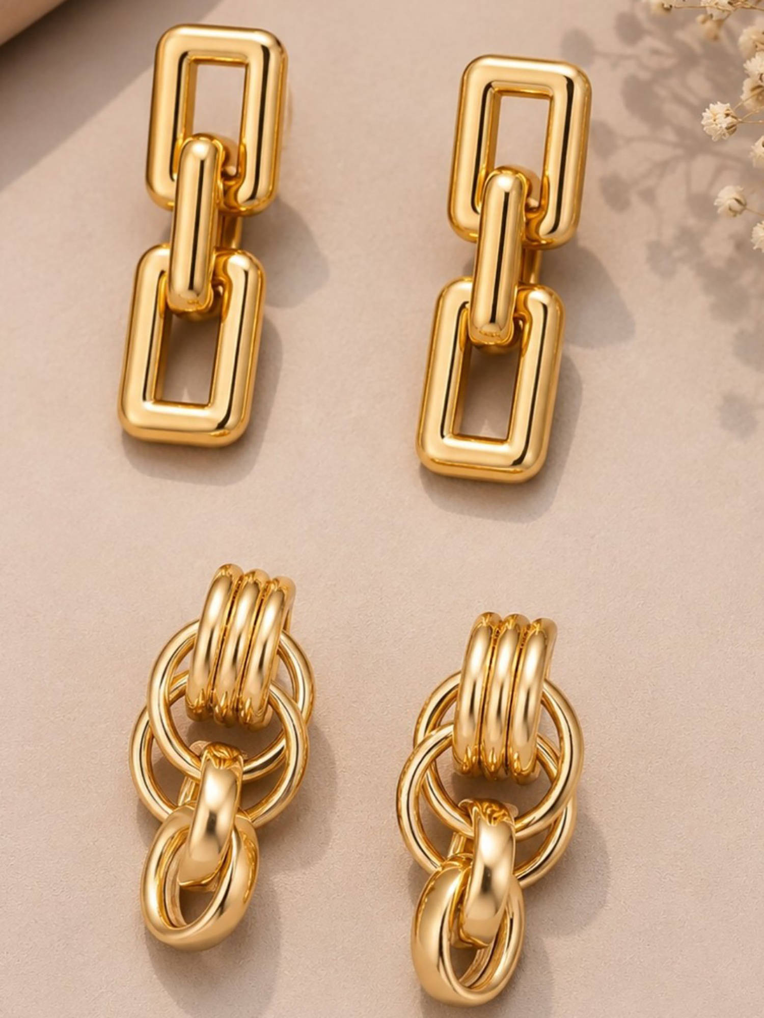 OOMPH Gold Square Link Chain And Twisted Knot Drop Earrings