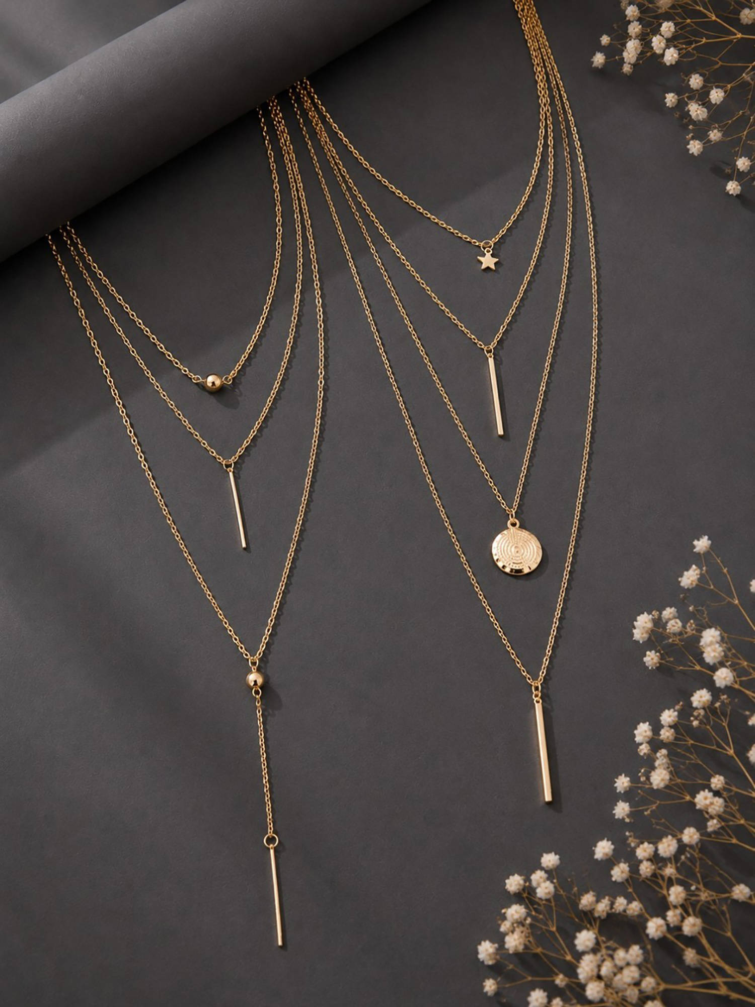 OOMPH Gold Multi Layer Necklace For Women (Pack of 2)