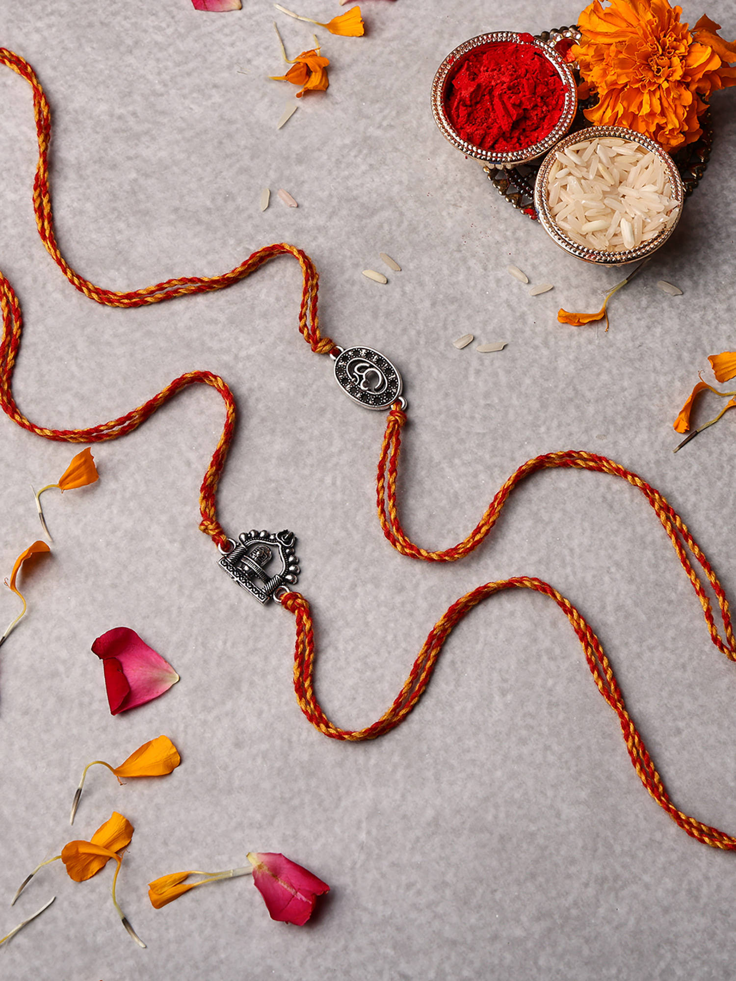 VENI Oxidised 92.5 Silver Plated Brass Rakhis Multi-Color (Pack of 2)