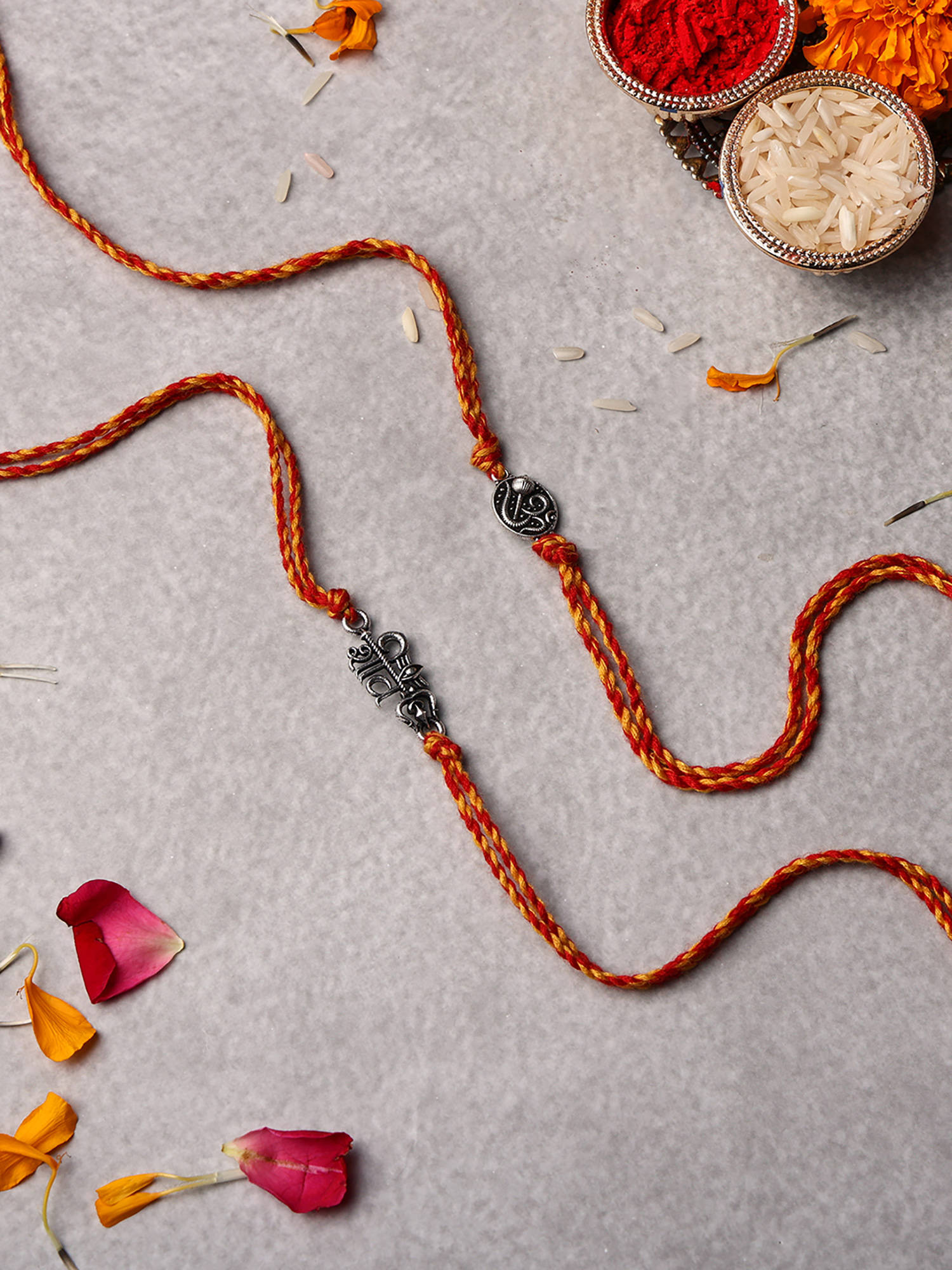 VENI Oxidised 92.5 Silver Plated Brass Rakhis Multi-Color (Pack of 2)