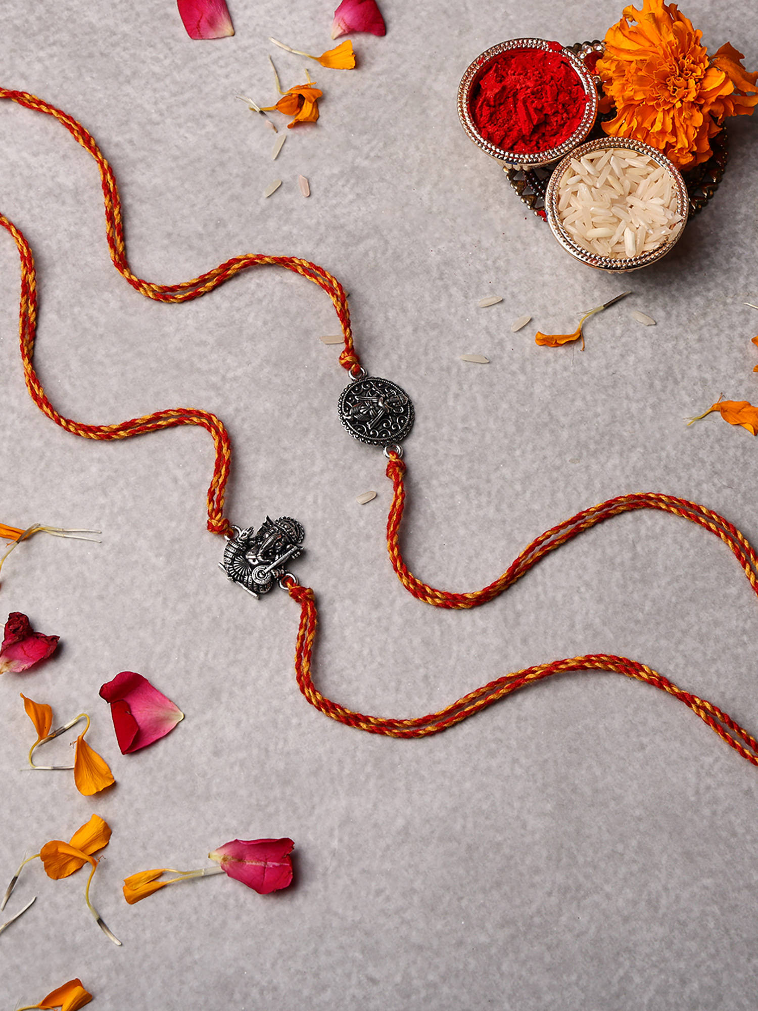 VENI Oxidised 92.5 Silver Plated Brass Rakhis Multi-Color (Pack of 2)