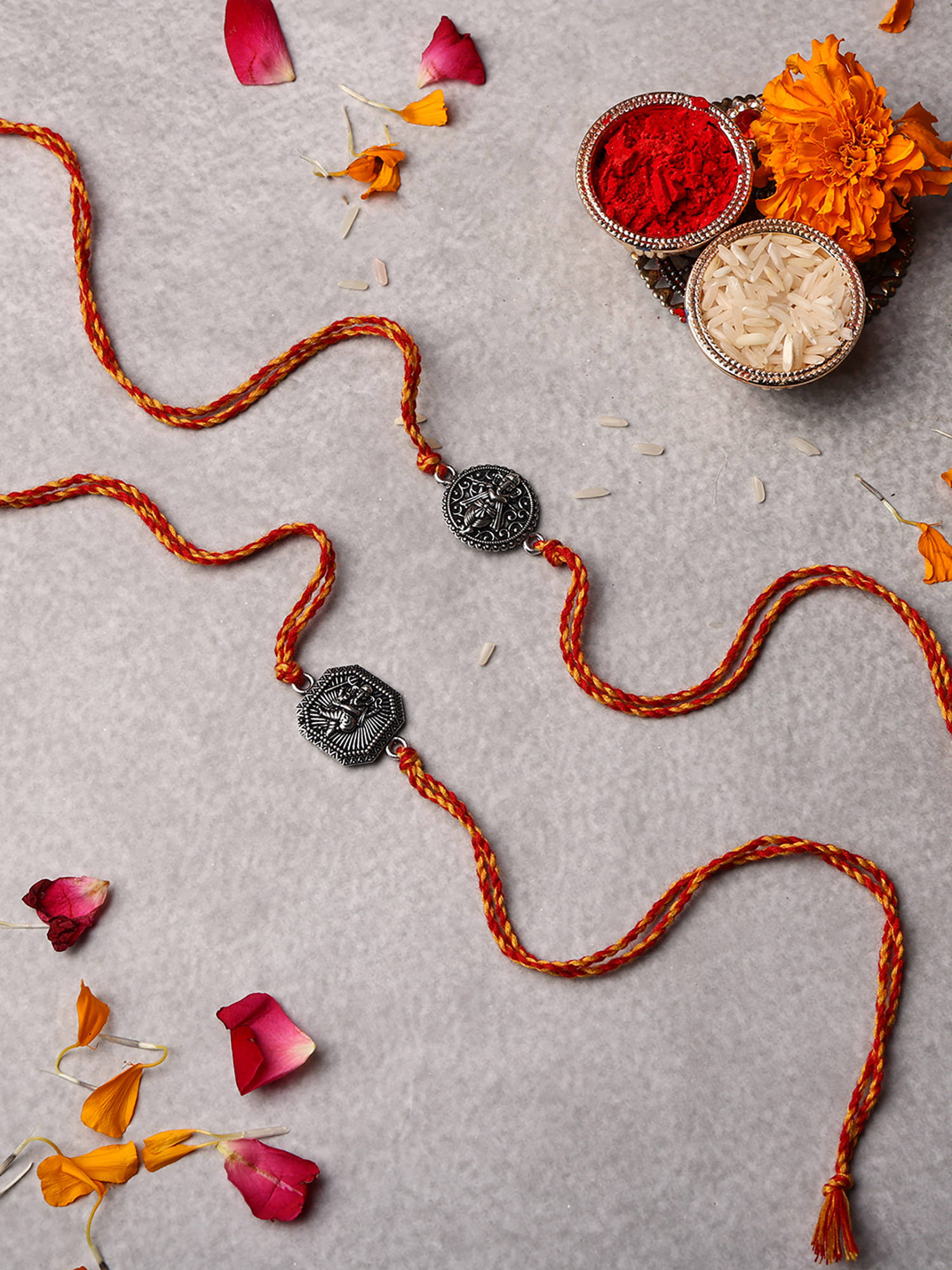 VENI Oxidised 92.5 Silver Plated Brass Rakhis Multi-Color (Pack of 2)
