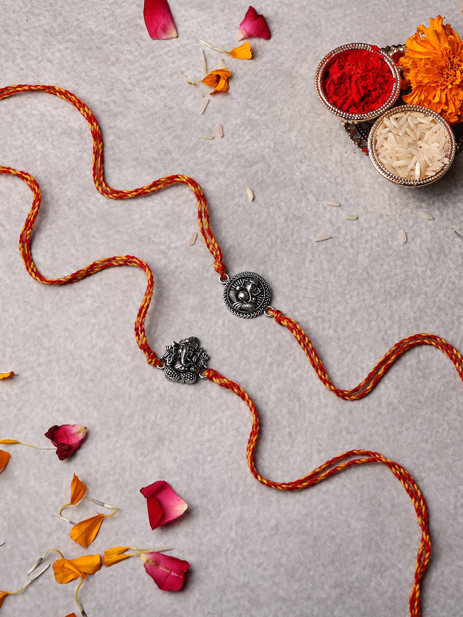 VENI Oxidised 92.5 Silver Plated Brass Rakhis Multi-Color (Pack of 2)