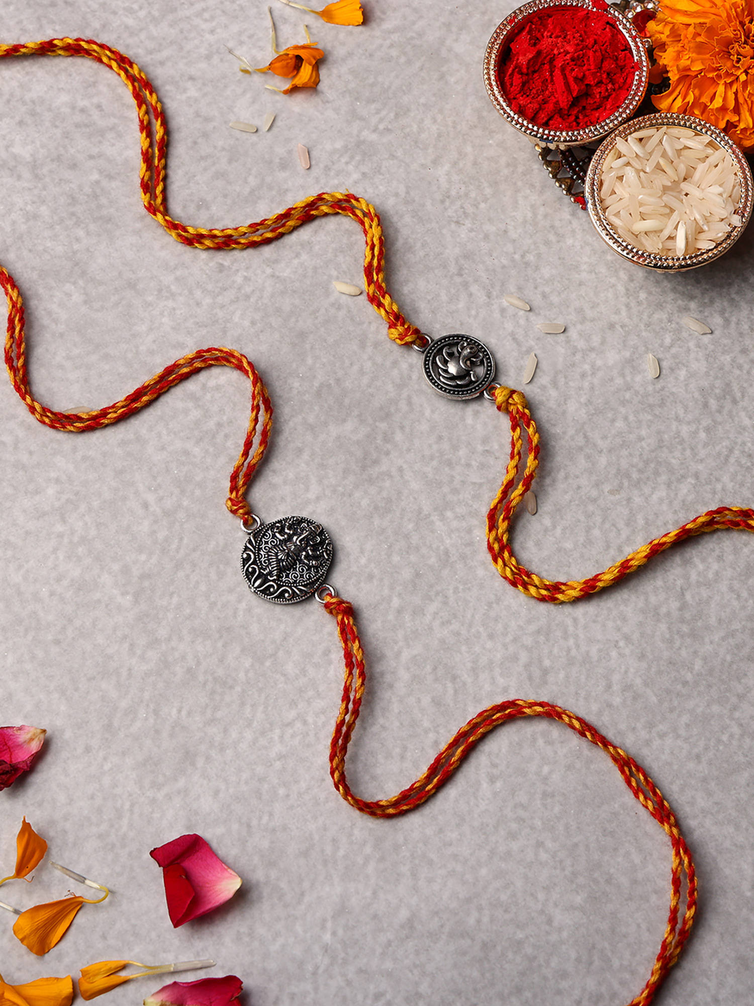 VENI Oxidised 92.5 Silver Plated Brass Rakhis Multi-Color (Pack of 2)