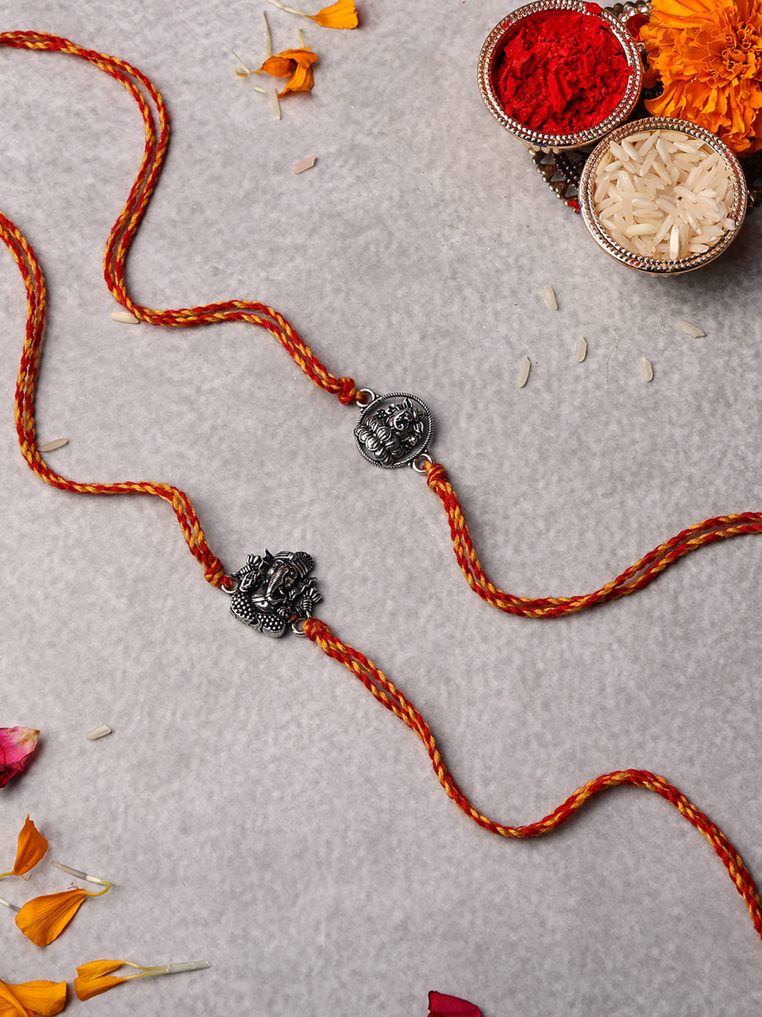 VENI Oxidised 92.5 Silver Plated Brass Rakhis Multi-Color (Pack of 2)