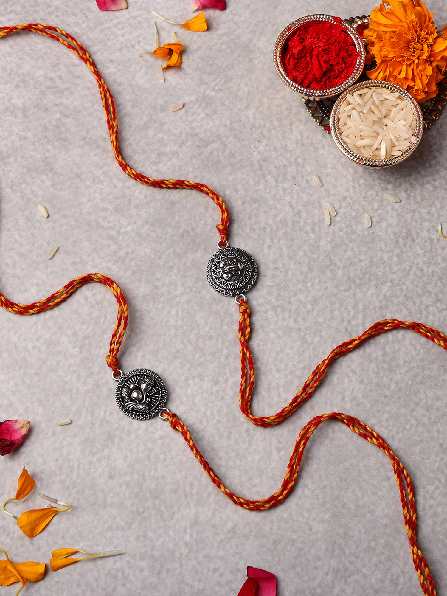 VENI Oxidised 92.5 Silver Plated Brass Rakhis Multi-Color (Pack of 2)