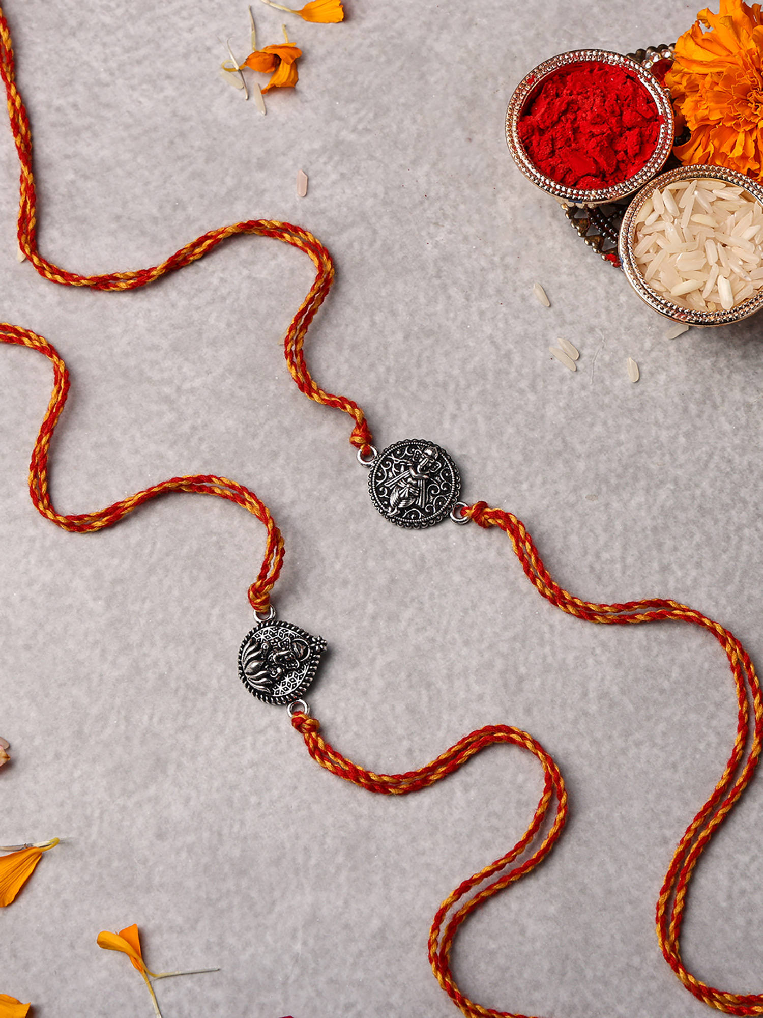 VENI Oxidised 92.5 Silver Plated Brass Rakhis Multi-Color (Pack of 2)