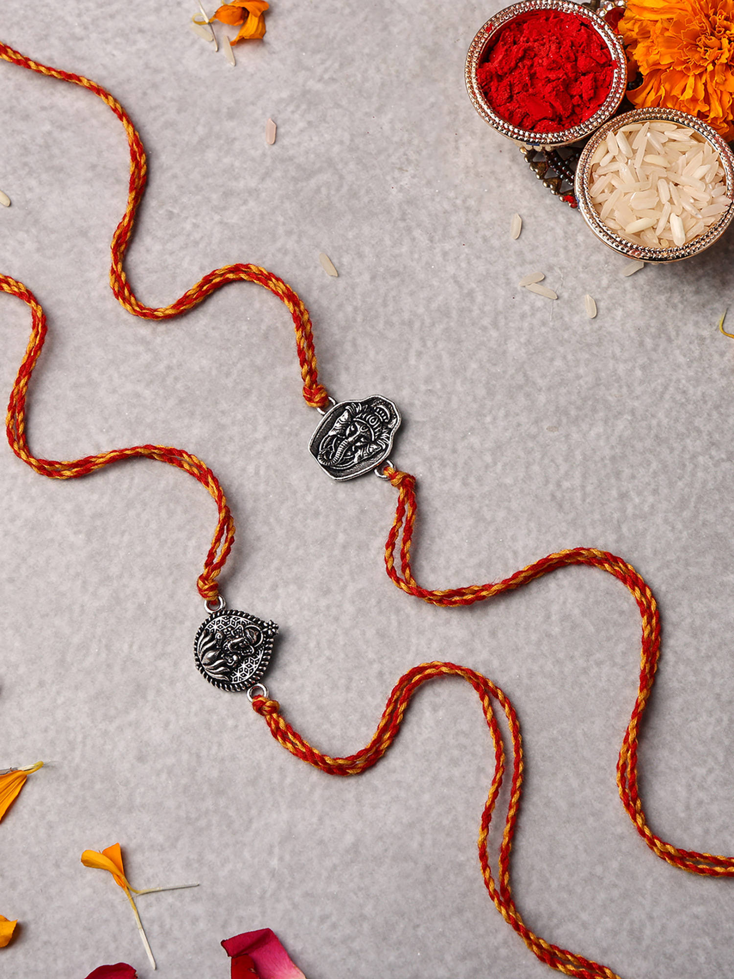 VENI Oxidised 92.5 Silver Plated Brass Rakhis Multi-Color (Pack of 2)