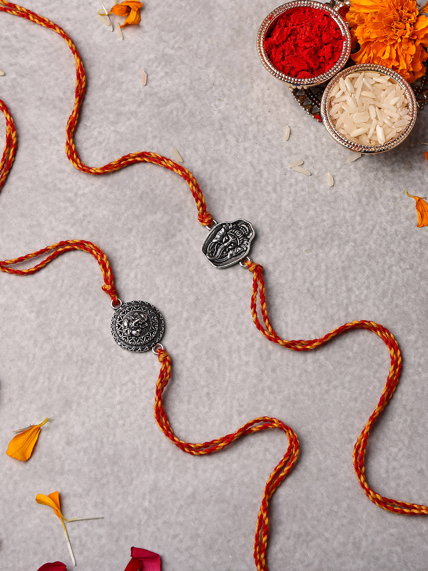 VENI Oxidised 92.5 Silver Plated Brass Rakhis Multi-Color (Pack of 2)