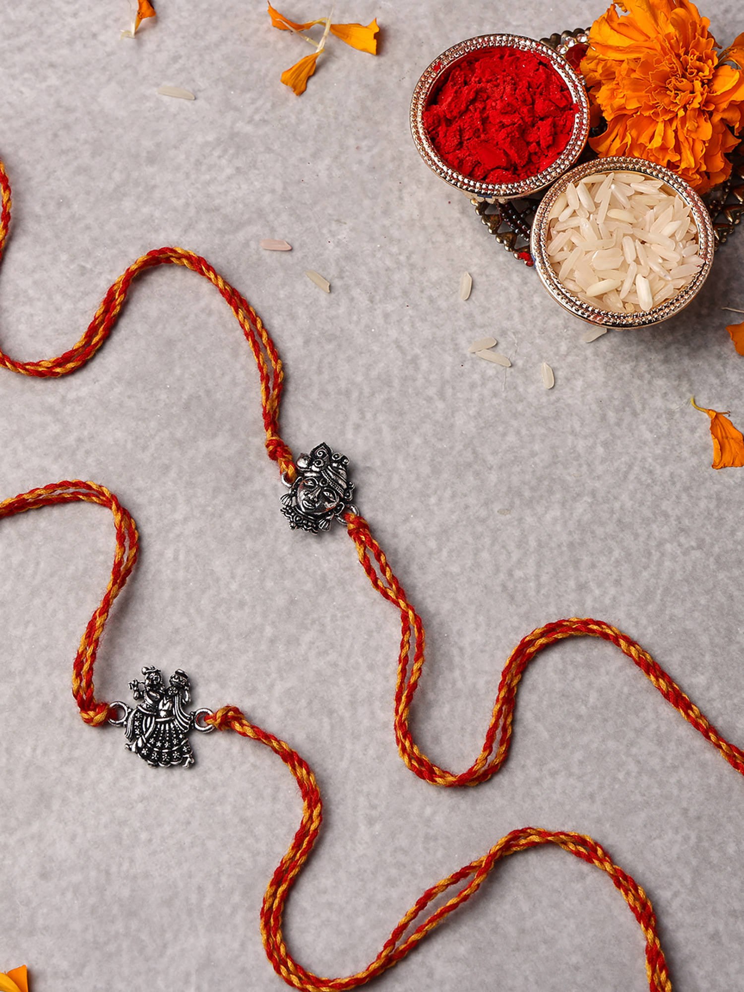 VENI Oxidised 92.5 Silver Plated Brass Rakhis Multi-Color (Pack of 2)