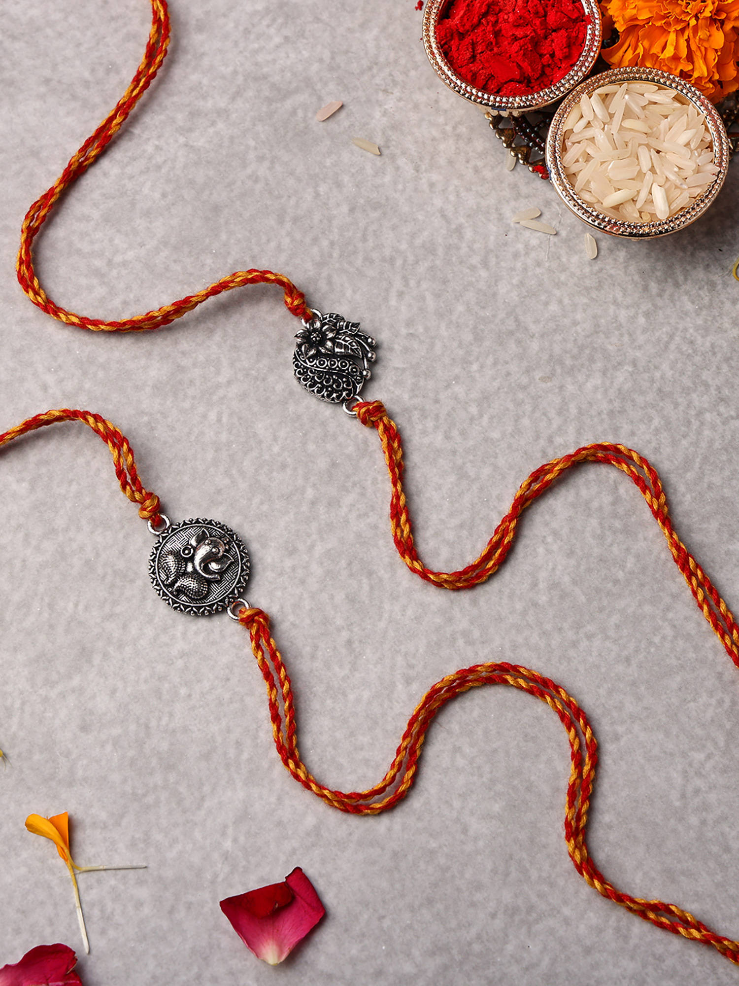VENI Oxidised 92.5 Silver Plated Brass Rakhis Multi-Color (Pack of 2)