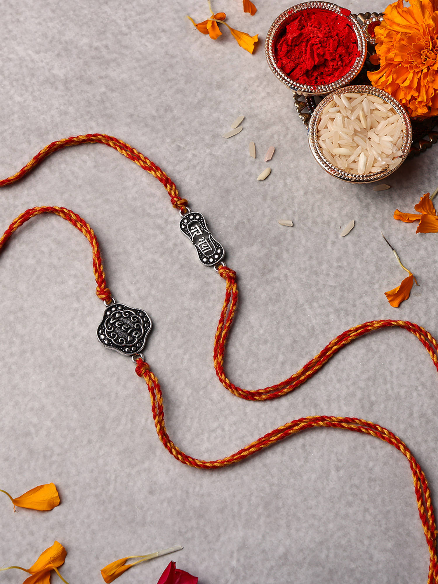 VENI Oxidised 92.5 Silver Plated Brass Rakhis Multi-Color (Pack of 2)