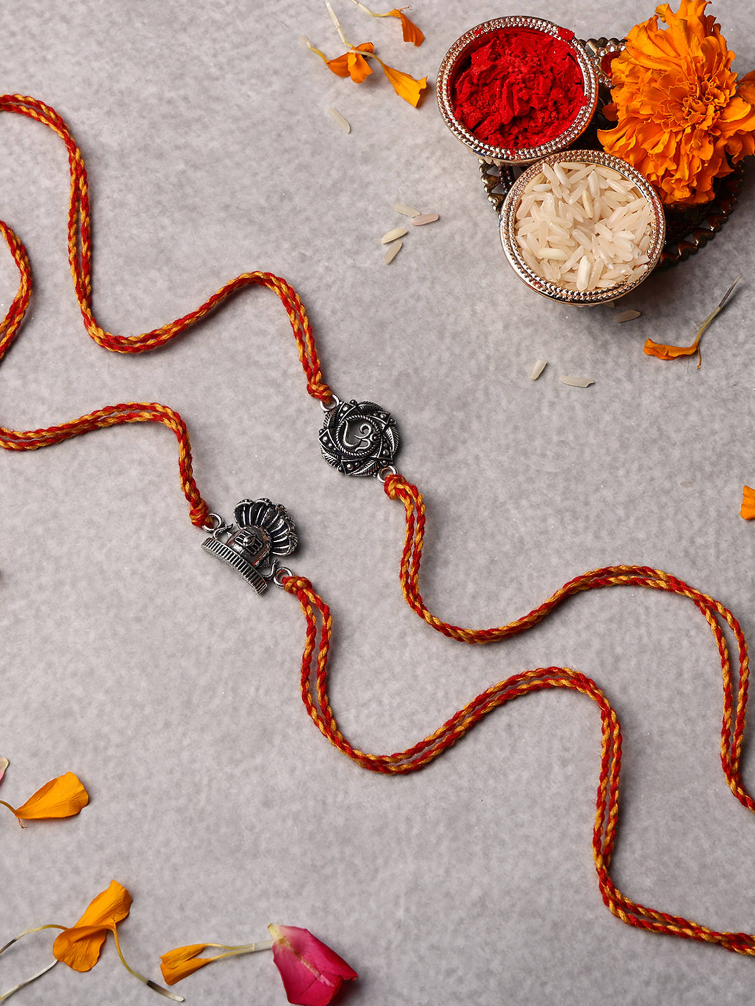 VENI Oxidised 92.5 Silver Plated Brass Rakhis Multi-Color (Pack of 2)