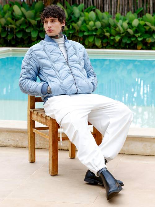 Buy CAHOOT Men Icy Blue Bauble-Tactile Puffer Jacket Online