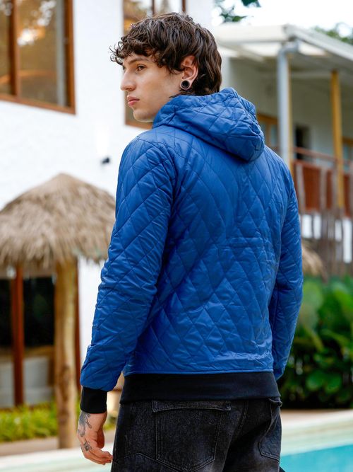 Buy Campus Sutra Men Indigo Blue Zip-Front Quilted Jacket Online