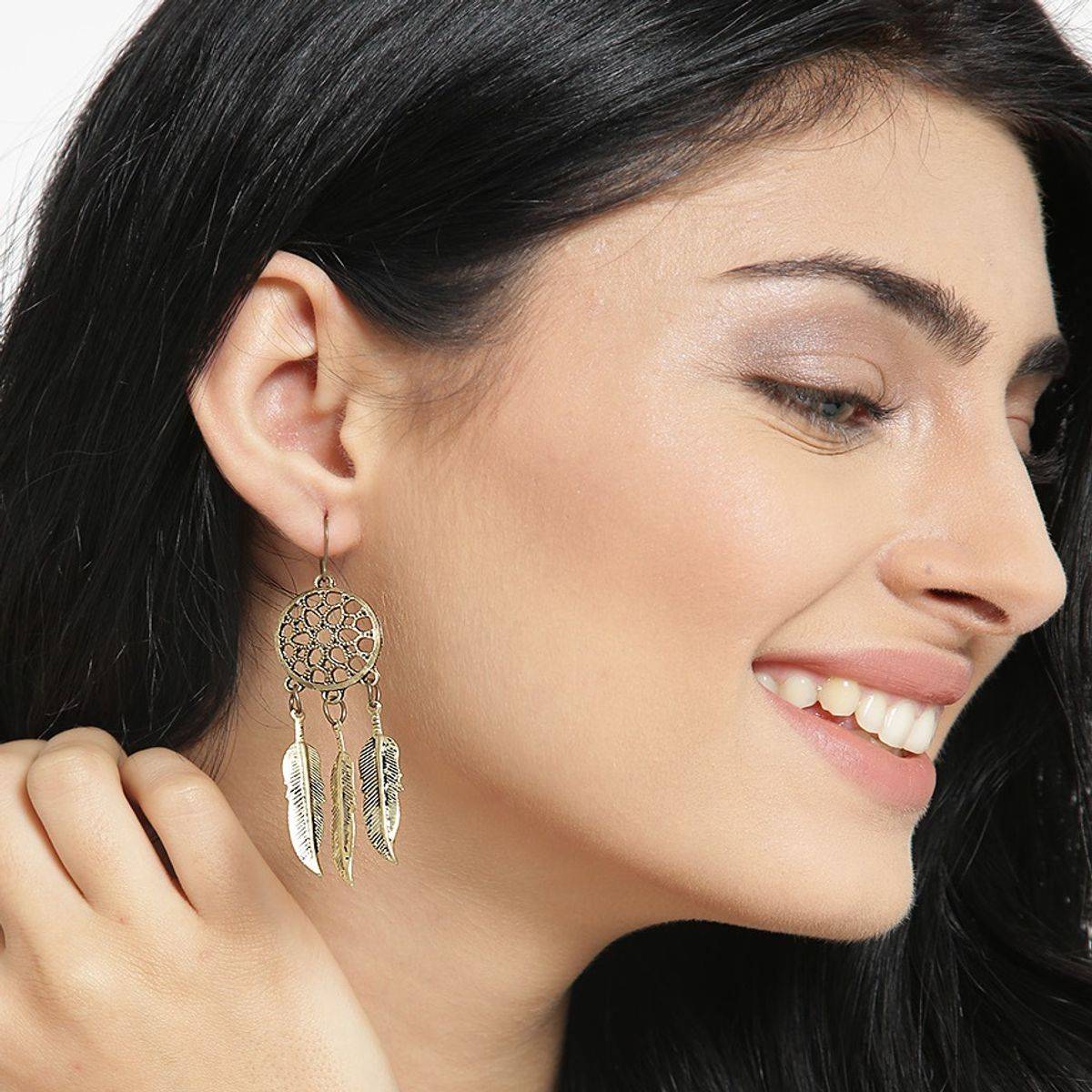 OOMPH Antique Gold Dream Catcher Bohemian Fashion Drop Earrings For Women & Girls