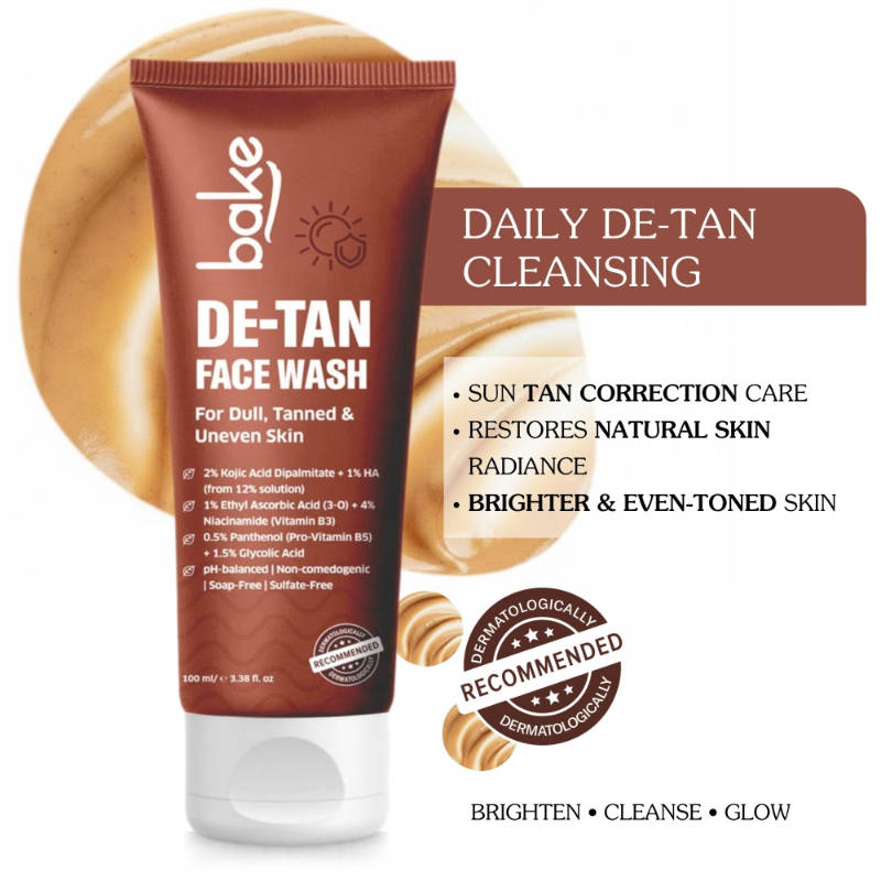 BAKE De-Tan Face Wash with Kojic & Glycolic Acid for Tan Removal, Glow & Even Skin Tone