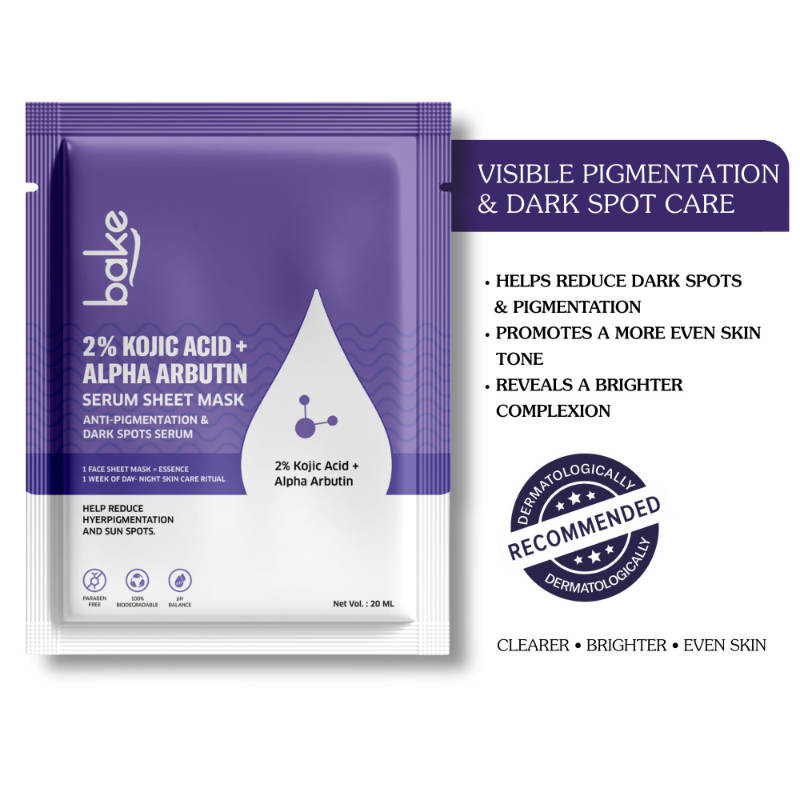 Bake 2% Kojic Acid + Alpha Arbutin Sheet Mask For Glowing Skin & Pigmentation