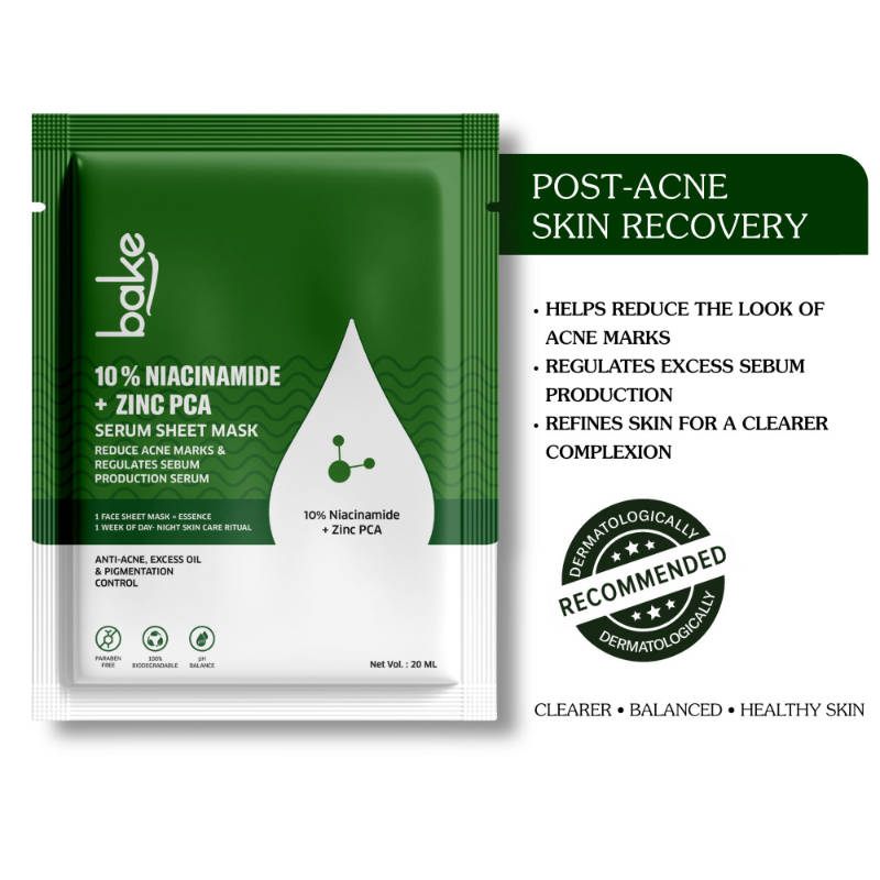 Bake 10% Niacinamide + Zinc Pca Sheet Mask For Acne, Acne Marks & Pigmentation